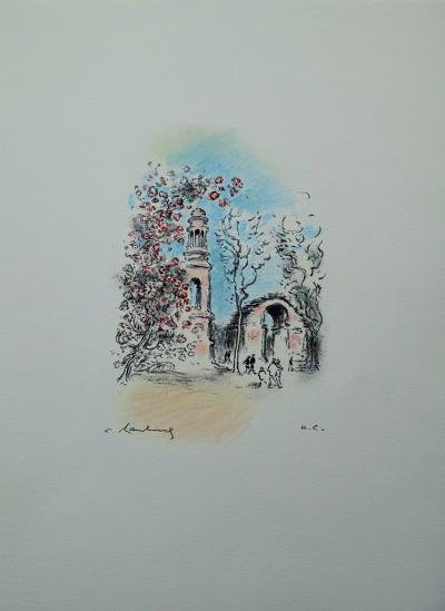 André HAMBOURG : Village provençal - Lithographie originale signée et réhaussée au Pastel 2
