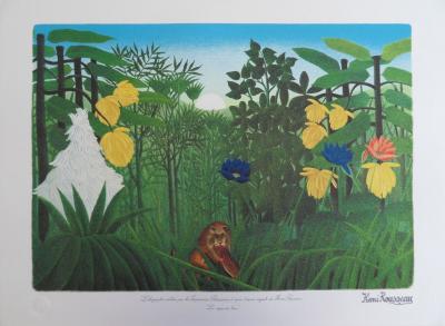 Le Douanier ROUSSEAU (d’après) : Le repas du Lion - LITHOGRAPHIE SIGNEE #1976 2