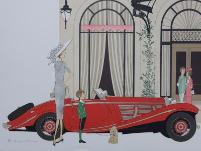 Denis-Paul NOYER : Mercedes Roadster 540K & Plaza Athenée  - Lithographie originale signée au crayon 2