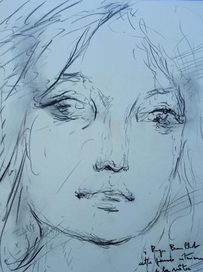 Georges OUDOT : Visage de Femme - DESSIN original au crayon + dédicace #1977 2
