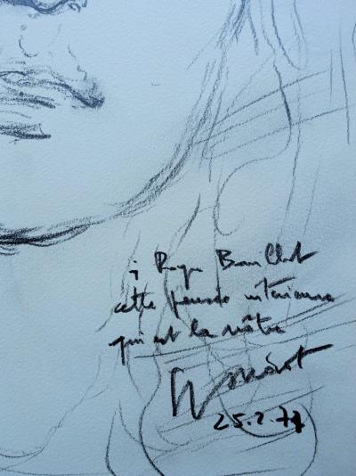 Georges OUDOT : Visage de Femme - DESSIN original au crayon + dédicace #1977 2