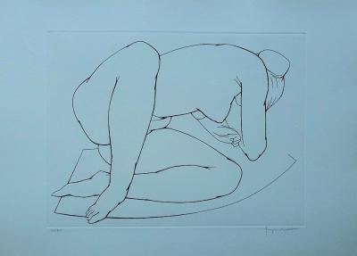 Georges OUDOT - Femme nue recroquevillée - Gravure originale signée au crayon 2