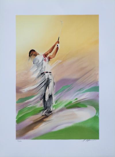 Maurice FILLONNEAU : Golf (Le swing), Lithographie Originale signée au crayon 2