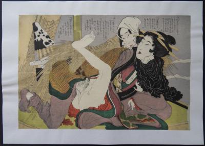 SHIGENOBU (d’après) - La Geisha et le paysan  - Lithographie érotique couleur 2