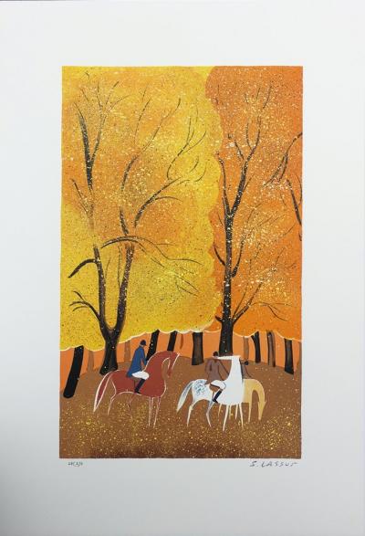 Serge LASSUS - Cavaliers en Automne - Lithographie originale signée au crayon 2