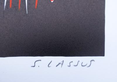 Serge LASSUS - Cavaliers et forêt rouge - Lithographie originale signée au crayon 2