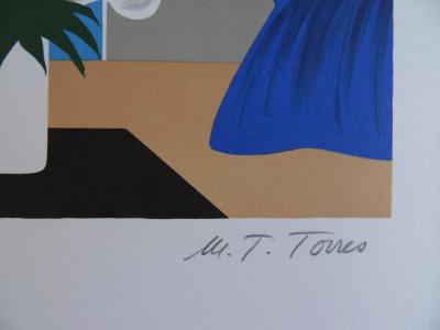 Marie-Theresa TORRES :  Femme au bouquet blanc - Lithographie originale signée au crayon 2