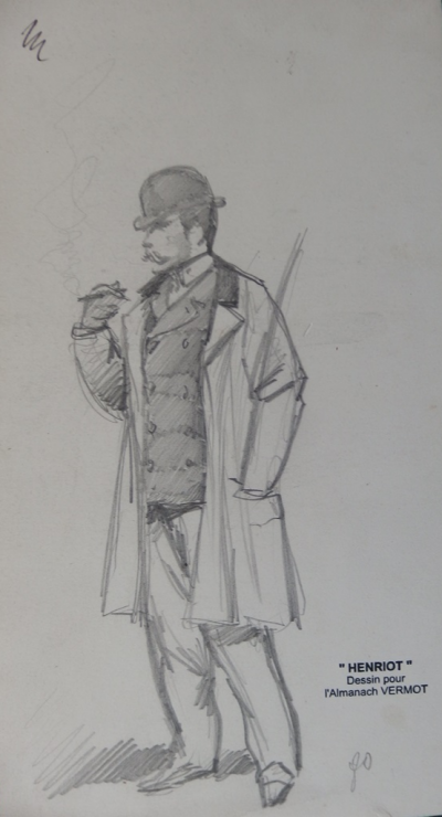 Henri MAIGROT, dit HENRIOT - Pause cigarette, Dessin au crayon signé 2