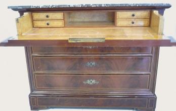 Commode-Écritoire Charles X en palissandre et citronnier, marbre 2