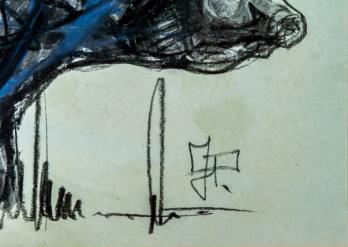 Jean POULAIN - Le Buffle, 1940, Aquarelle et fusain monogrammé 2