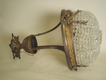 Lustre corbeille à pampilles et monture en laiton de style Louis XVI 2