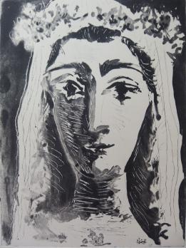Pablo PICASSO (d’après)  Jacqueline en mariée (de face),  Héliogravure 2