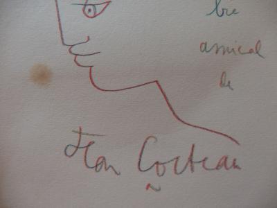 Jean COCTEAU : Visage de profil, Dessin original signé (1951) 2