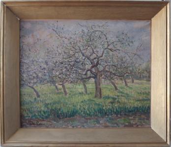 Paul-Emile Pissarro : Printemps - Les Pommiers en Fleur, Huile sur toile signée (vers 1935) 2