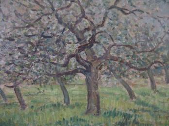 Paul-Emile Pissarro : Printemps - Les Pommiers en Fleur, Huile sur toile signée (vers 1935) 2