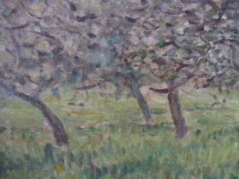 Paul-Emile Pissarro : Printemps - Les Pommiers en Fleur, Huile sur toile signée (vers 1935) 2