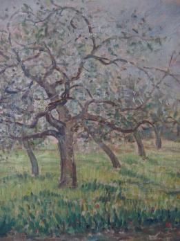 Paul-Emile Pissarro : Printemps - Les Pommiers en Fleur, Huile sur toile signée (vers 1935) 2