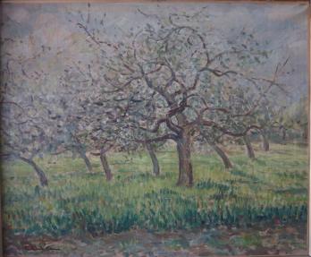 Paul-Emile Pissarro : Printemps - Les Pommiers en Fleur, Huile sur toile signée (vers 1935) 2