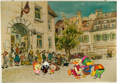 Pagot, Calimero va à la ville, dessin sur tableau, 70x100 cm 2