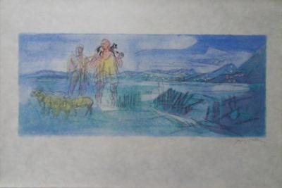 Jacques Villon : Moeris et Lycidas attendent Virgile, lithographie originale, signée 2