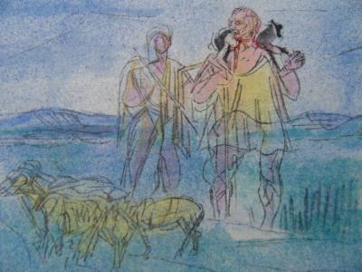 Jacques Villon : Moeris et Lycidas attendent Virgile, lithographie originale, signée 2