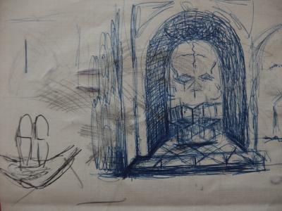Salvador Dali : Etude pour les crânes de Zurbaran, Dessin original signé 2