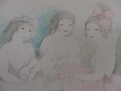 Marie LAURENCIN : Les trois amies avec une guitare; Lithographie signée - 1928 2