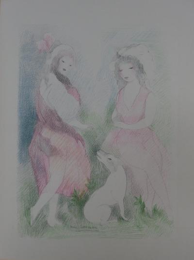 Marie LAURENCIN : Deux fillettes avec un chien, 1928 - Lithographie signée 2