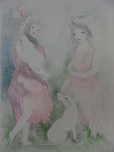 Marie LAURENCIN : Deux fillettes avec un chien, Lithographie signée - 1928 2