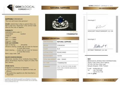 1.6 ct round sapphire white gold diamond ring - certificate 2