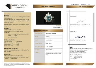 Bague en or blanc 18 carats  zircon bleu du Cambodge de 3.3 carats et diamants 2