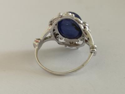 Bague en or blanc  cabochon de saphir et diamants 2