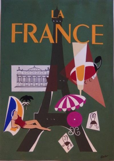 Jean-Luc GAILLET : Tourisme : La France - Gouache originale signée pour le projet de l’affiche - 1964 2