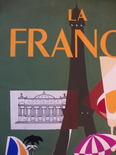 Jean-Luc GAILLET : Tourisme : La France - Gouache originale signée pour le projet de l’affiche - 1964 2