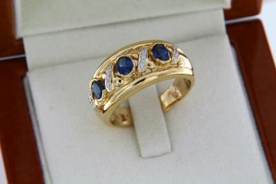 Bague croisillons or jaune, saphirs et diamants 2