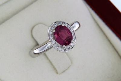 Bague OR blanc 18Tourmaline Rose + Diamants 2