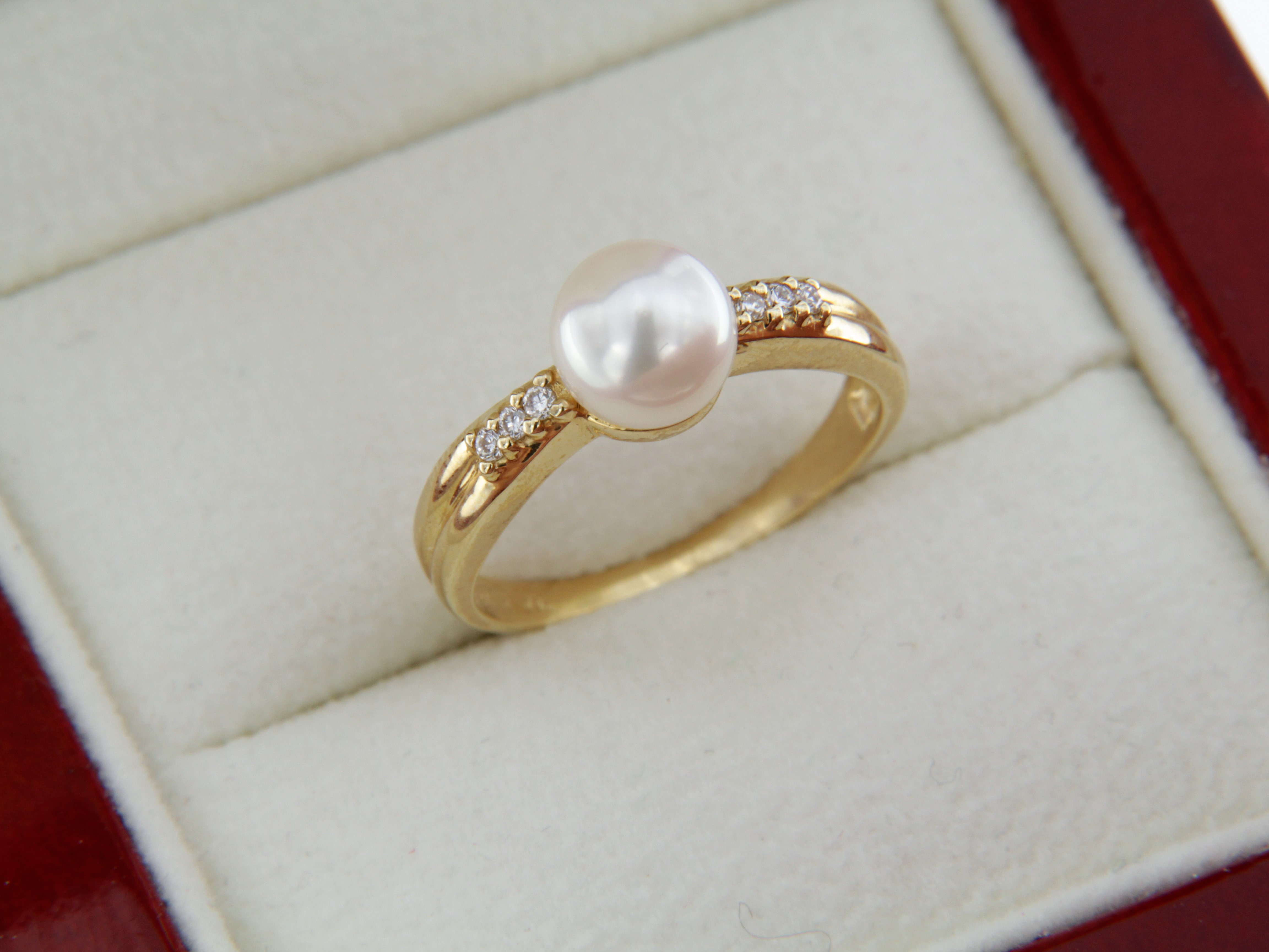 Bague En Or 18 Carats Avec Perle De Culture - Taille 51, Parfait état