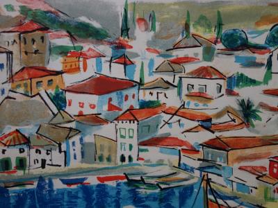 François DESNOYER : Petit port en Provence, Lithographie originale signée 2