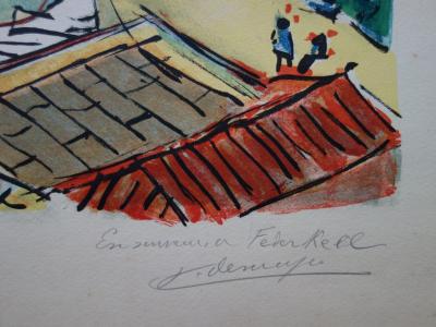 François DESNOYER : Petit port en Provence, Lithographie originale signée 2