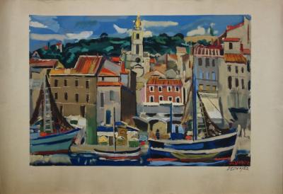 François Desnoyer : Le port de Sète, Lithographie originale signée 2