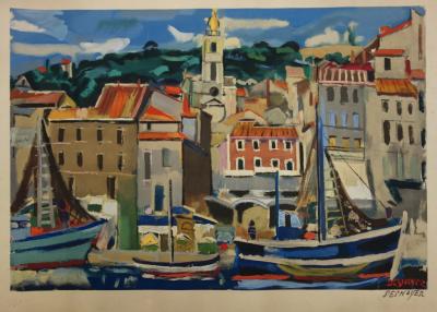 François Desnoyer : Le port de Sète, Lithographie originale signée 2