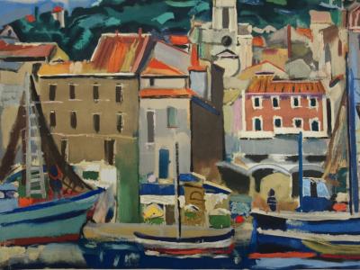 François Desnoyer : Le port de Sète, Lithographie originale signée 2