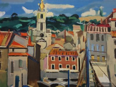 François Desnoyer : Le port de Sète, Lithographie originale signée 2