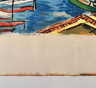 François DESNOYER : Petit port en Provence, Lithographie originale signée 2