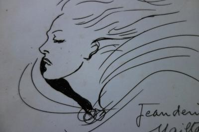 Jean-Denis MAILLART : Femme dans le vente - Dessin original à l’encre Signé 2