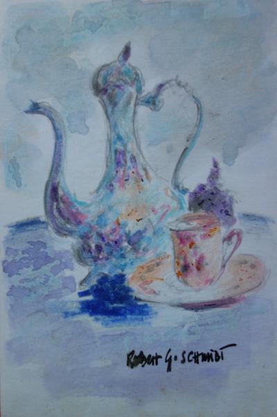 Robert G SCHMIDT : Tea Time - Aquarelle originale Signée 2