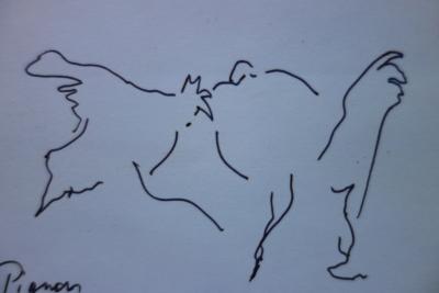 Edouard PIGNON : Coq et poule amoureux - Dessin original à l’encre Signé 2