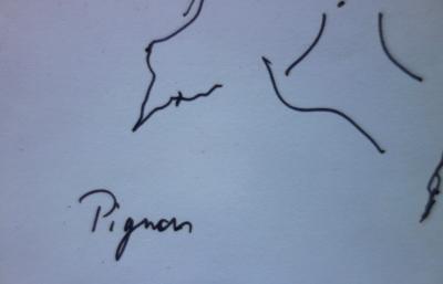 Edouard PIGNON : Coq et poule amoureux - Dessin original à l’encre Signé 2
