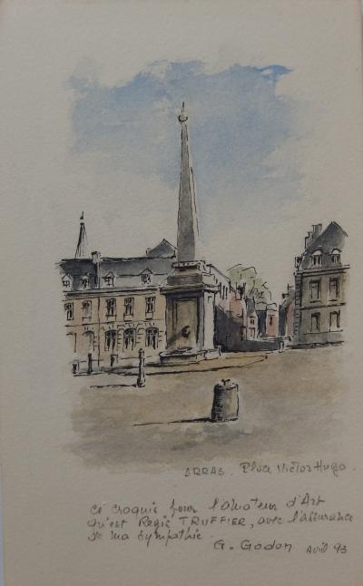 G.GODON - Arras, Place Victor Hugo - Aquarelle originale Signée 2