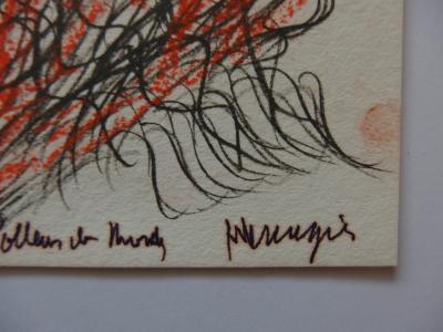 Jean MESSAGIER : Composition abstraite orange - Lithographie originale réhaussée au pastel 2